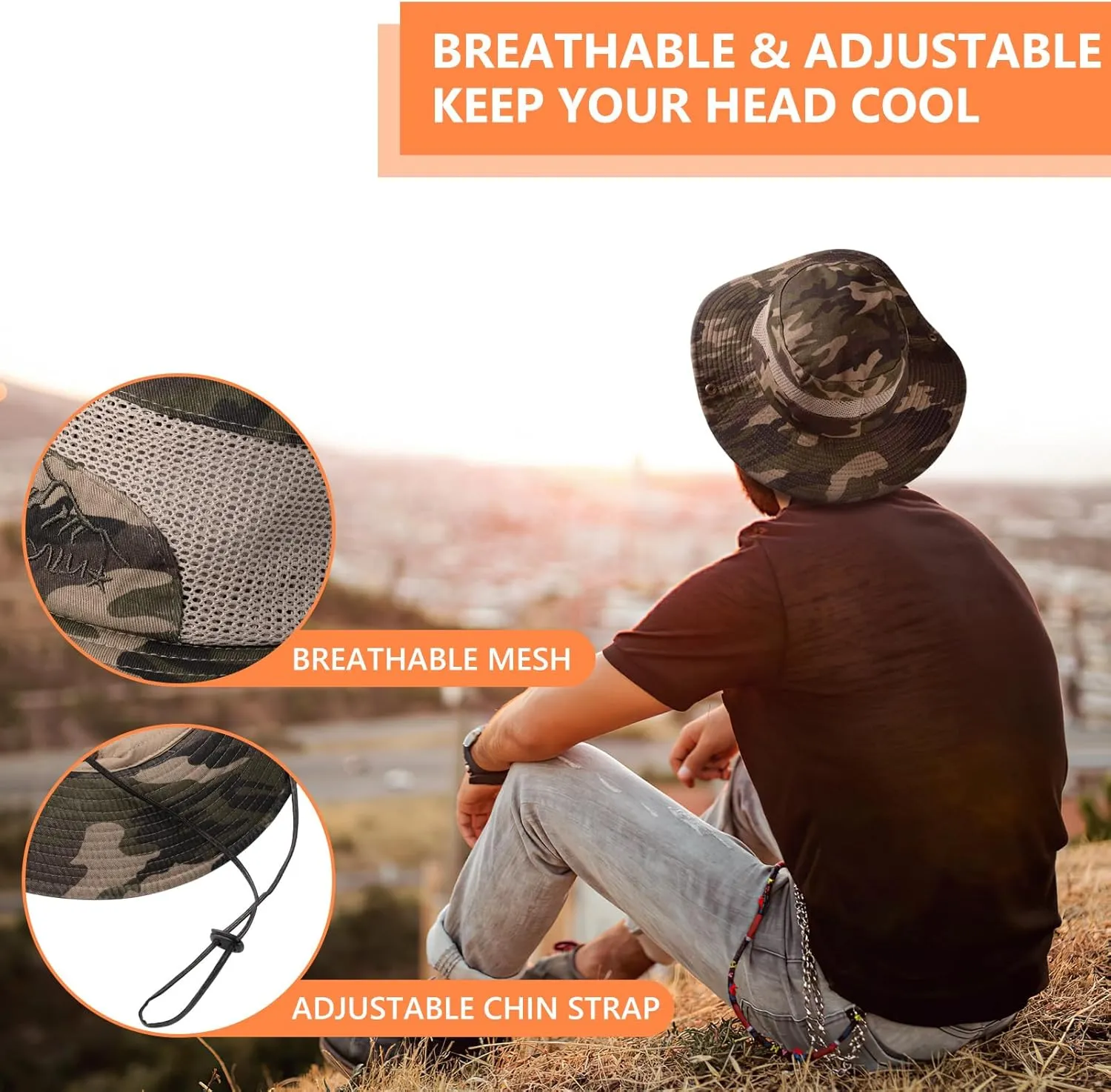 Obling Sun Hat for Men Women, Fishing Hat UPF 50 Wide Brim Bucket Hat Safari Boonie Hat