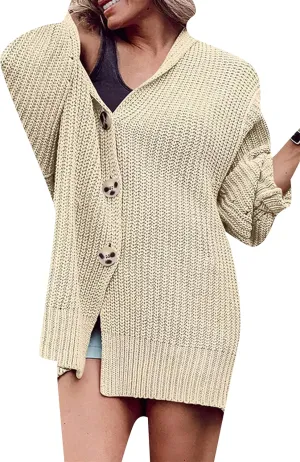 OMZIN Women's Long Cardigan Sweaters Autumn Single Breasted Cardigan Sweater Loose Lapel Coat Cardigan