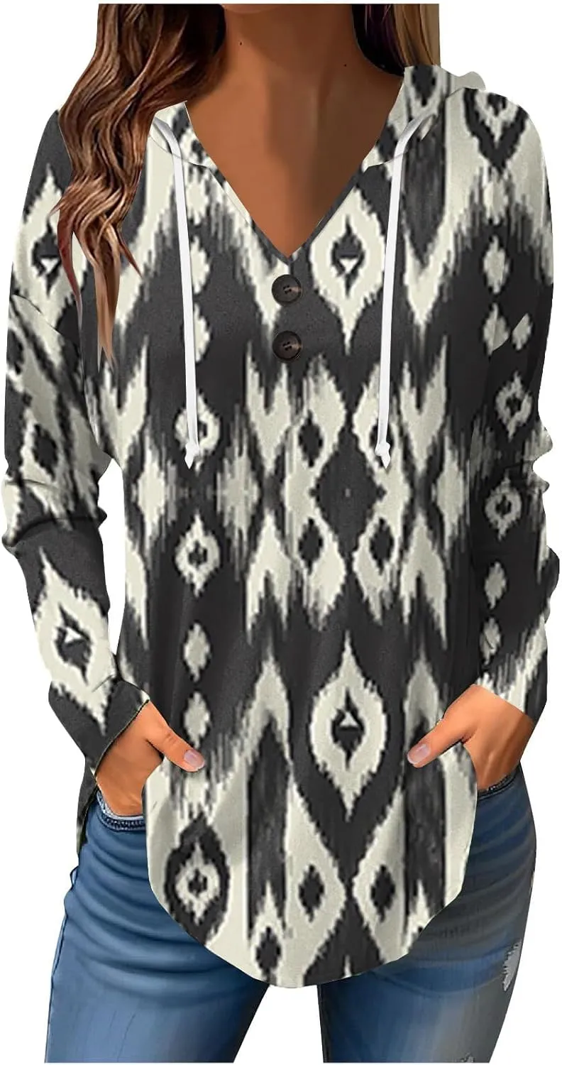 Oversized Hoodie, Women'S Long Sleeve Graphic Hoodie V Neck Plus Size Top Swing Hawaiin Womens Hoodies Pullover