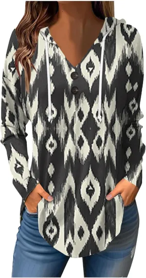 Oversized Hoodie, Women'S Long Sleeve Graphic Hoodie V Neck Plus Size Top Swing Hawaiin Womens Hoodies Pullover