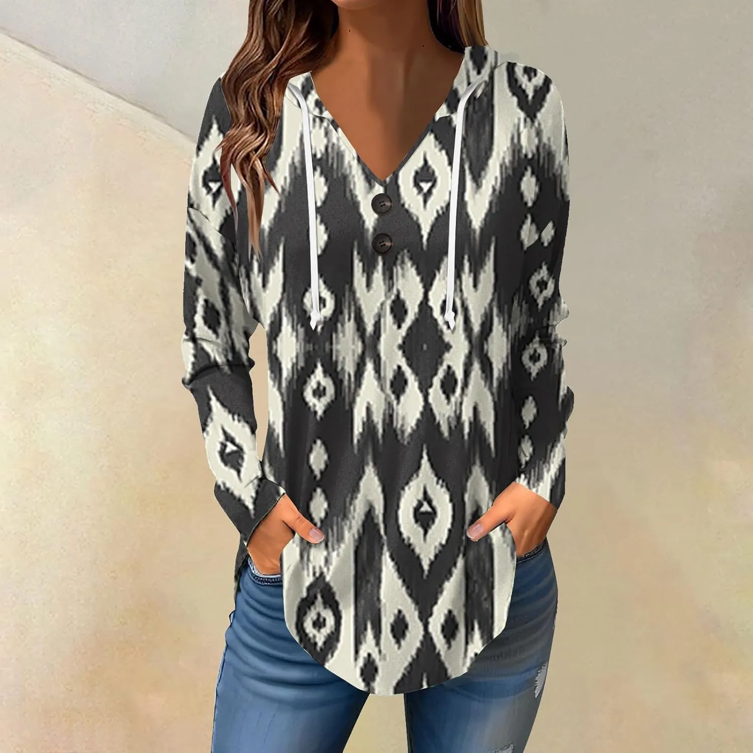 Oversized Hoodie, Women'S Long Sleeve Graphic Hoodie V Neck Plus Size Top Swing Hawaiin Womens Hoodies Pullover