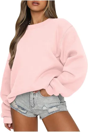 Oversized Long Sleeve Crewneck Sweatshirts For Women Casual Loose Pullover Tops Fall Fashion Fleece Sweater Clothes