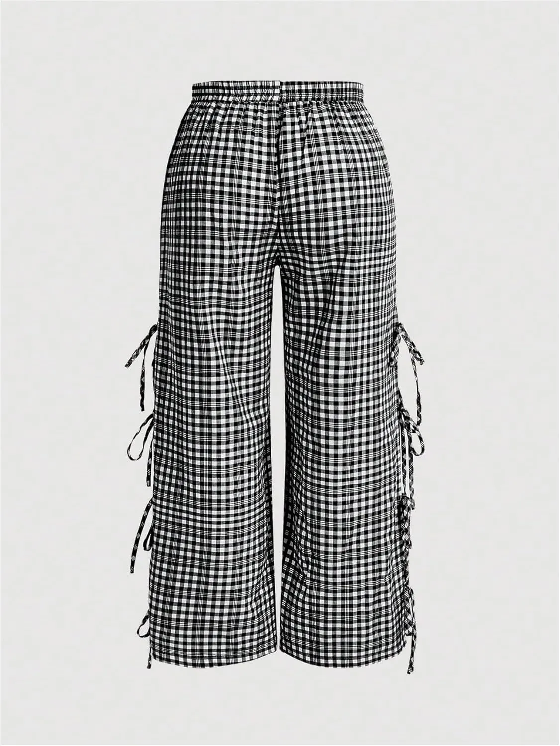 OYOANGLE Women's Plus Size Gingham Tie Sides Straight Leg Pants Plaid High Waist Trousers Y2K Lounge Pants