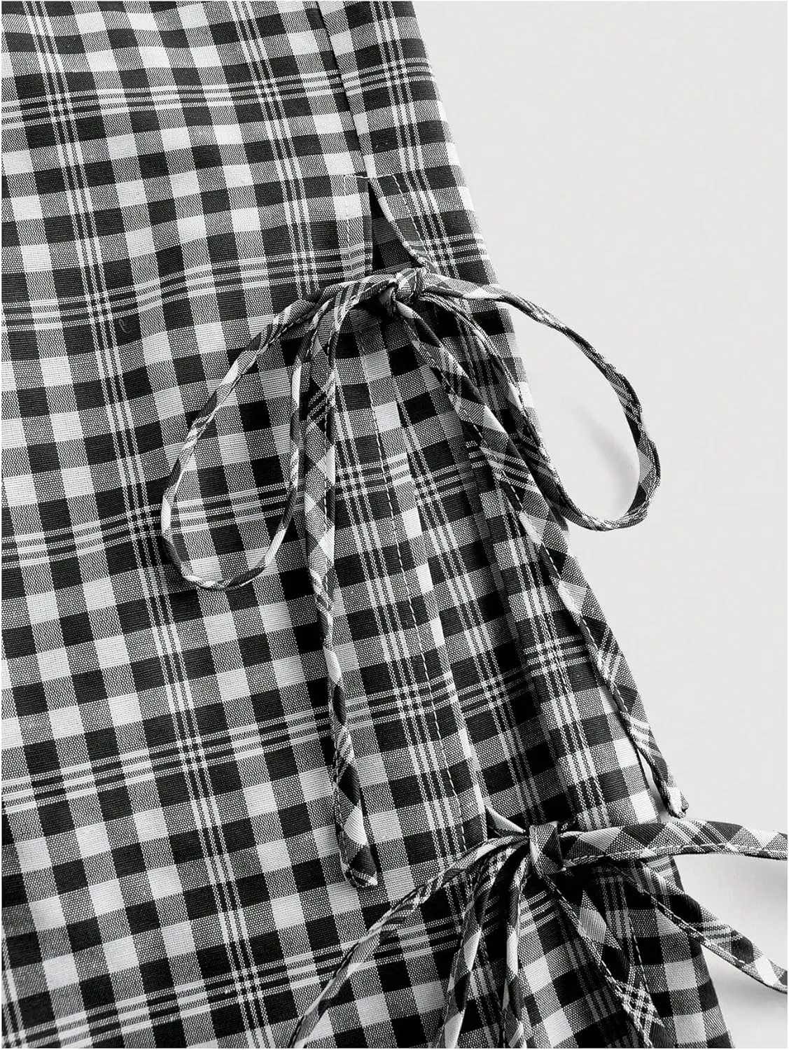 OYOANGLE Women's Plus Size Gingham Tie Sides Straight Leg Pants Plaid High Waist Trousers Y2K Lounge Pants
