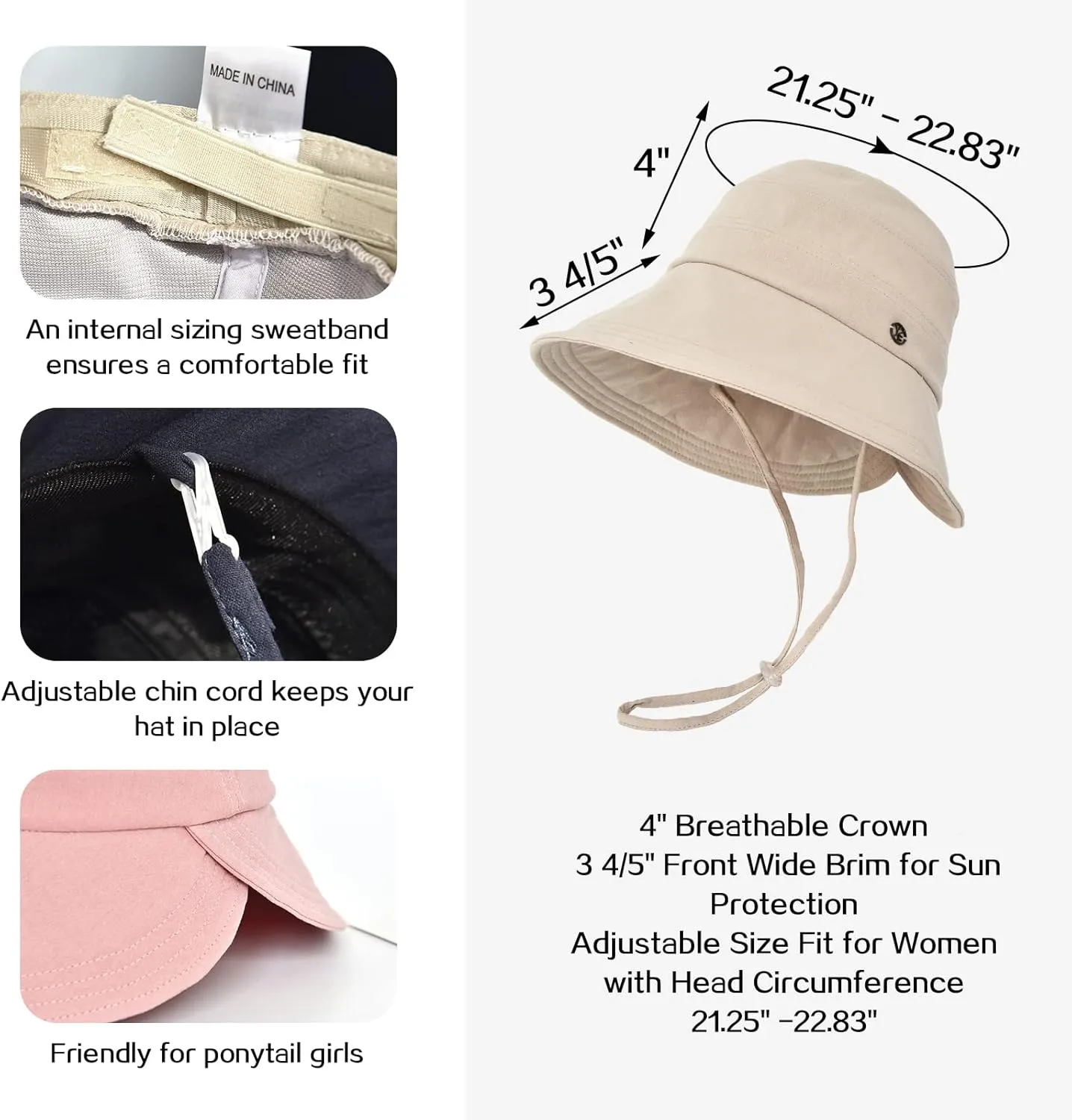 Packable Sun Hats for Women Summer Wide Brim Hat Womens Floppy Cotton Sun Hats for Travel