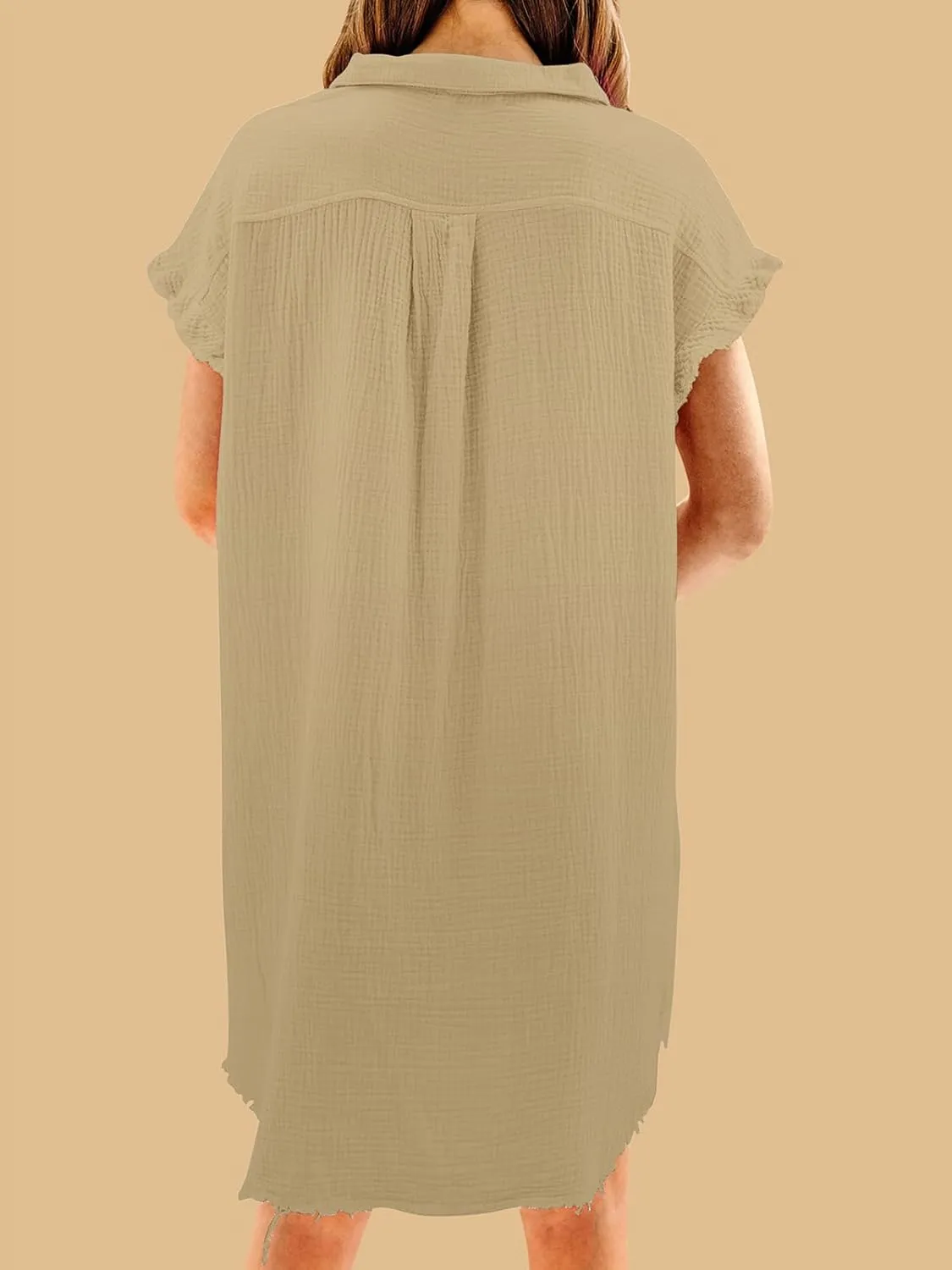 Paintcolors Women's Cotton Button Down Shirt Short Sleee Dresses Tunics Oversized Beach Cover up Blouse Tops with Pockets