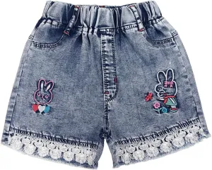 Peacolate 4-11Y Little&Big Girls Summer Denim Shorts Elastic Waistband Flower Ripped Jeans