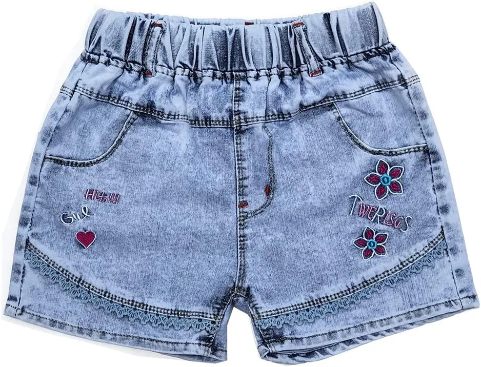 Peacolate 4-11Y Little&Big Girls Summer Denim Shorts Elastic Waistband Flower Ripped Jeans
