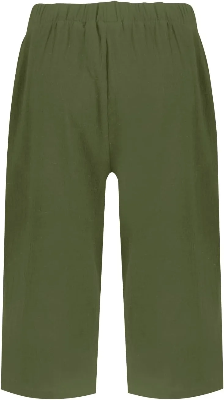 Pedal Pushers for Women Summer Casual Elastic High Waisted Wide Leg Linen Pants Baggy Bermuda Shorts with Pockets