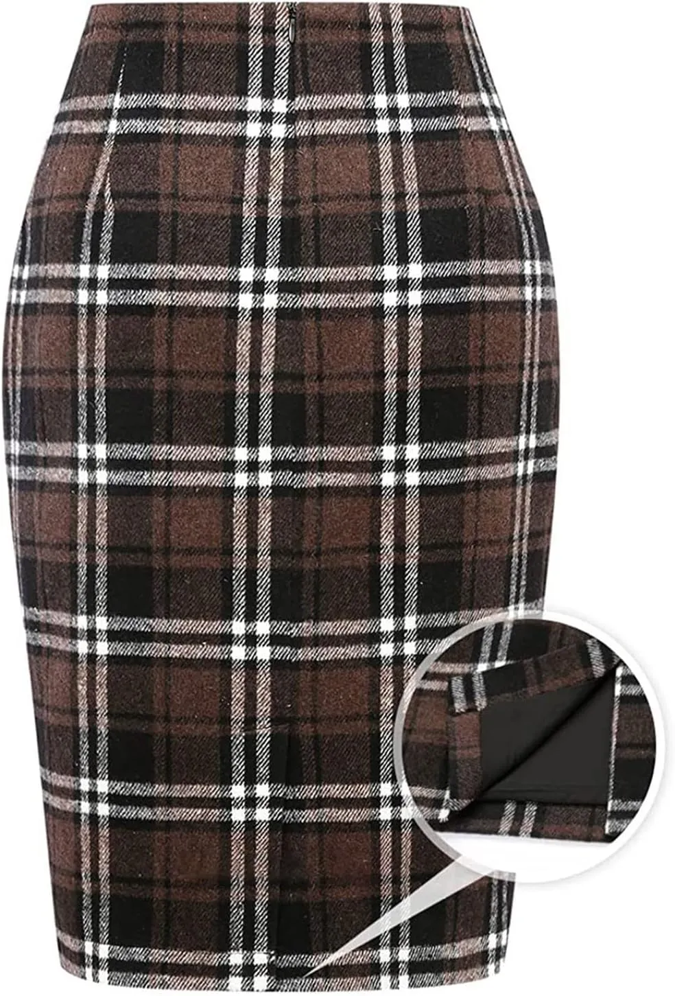 Pencil Skirt for Women Tummy Control with Slit Back Zipper Business Slim Trendy Plaid Stretchy Short Pencil Midi Skirt
