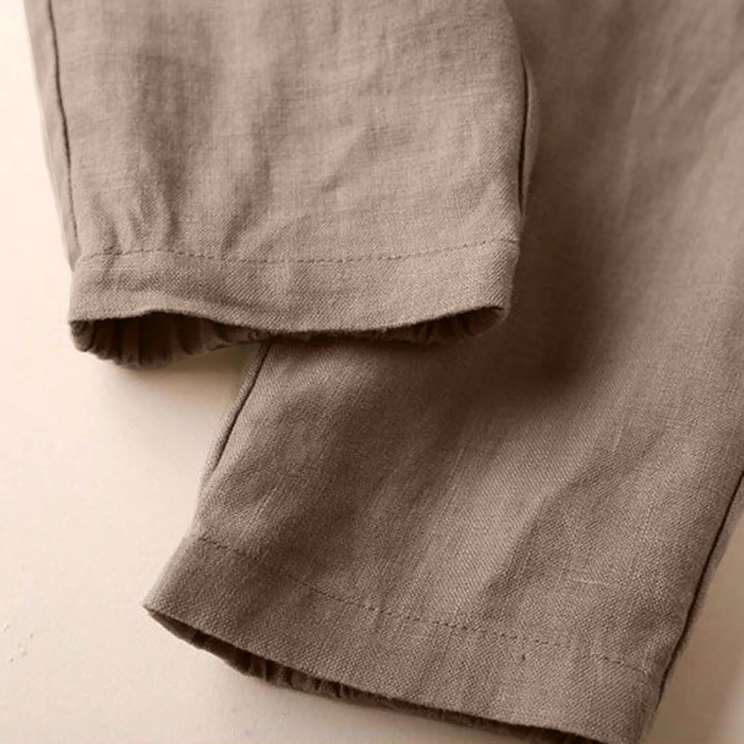 Petite Linen Pants for Women Elastic Waist Straight Leg Pants Solid Color Front Tie Casual Pants Spring/Summer Pants