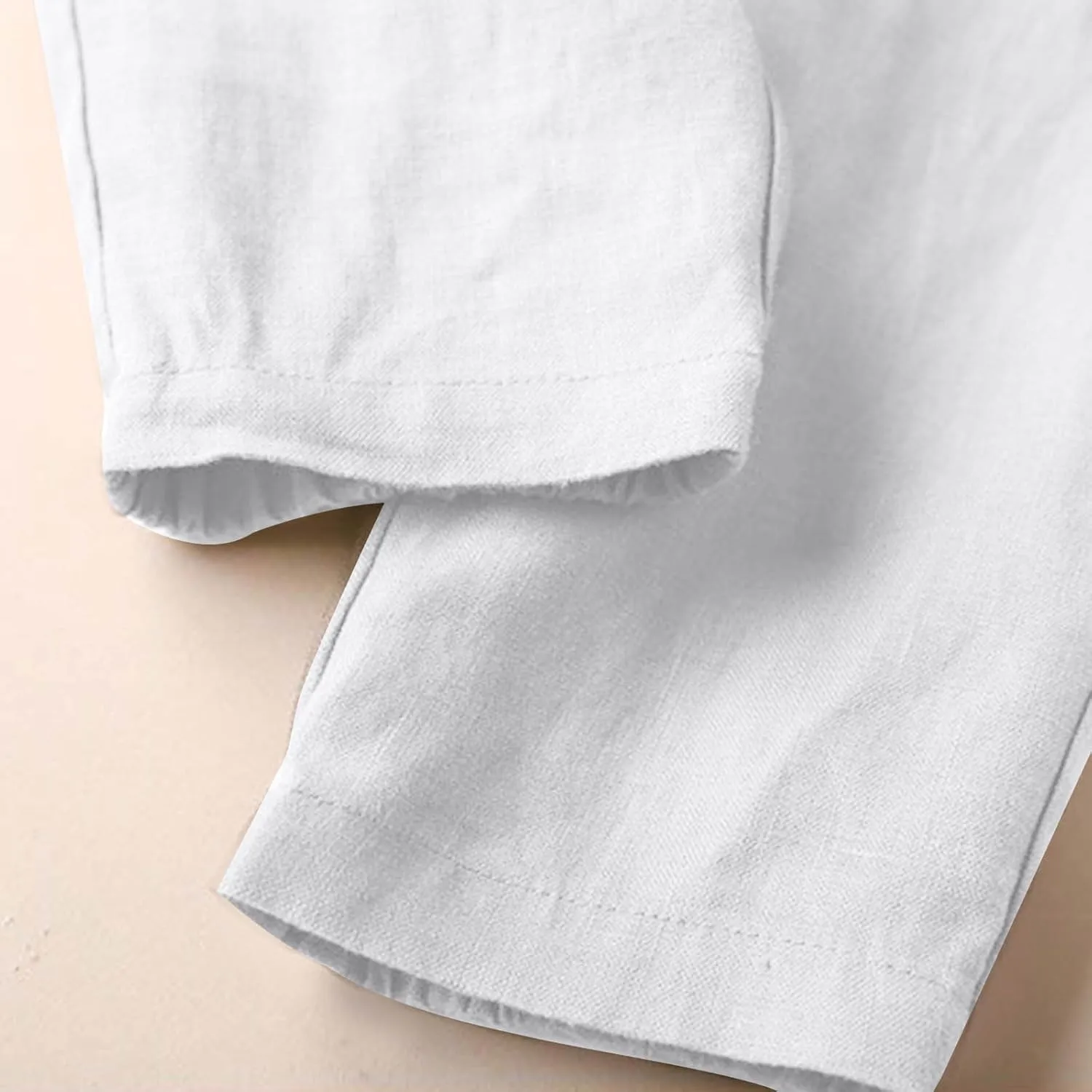 Petite Linen Pants for Women Elastic Waist Straight Leg Pants Solid Color Front Tie Casual Pants Spring/Summer Pants