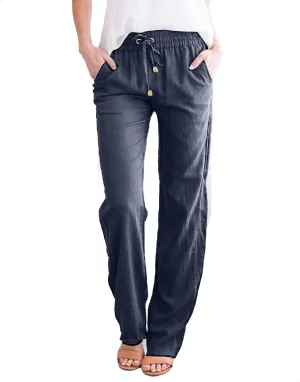 Plus Size Linen Pants Women Summer Casual High Waisted Trendy Loose Lounge Drawstring with Pockets Trousers Travel