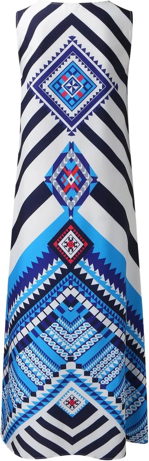 Plus Size Summer Dresses Casual Sundresses with Pockets Floral Print Bohemian V Neck Sleeveless Sun Dress Maxi Dress