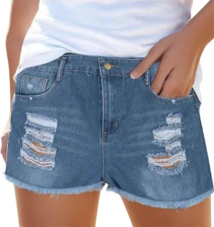 Prime Big Clearance Days 2024 Jean Shorts for Women High Waisted Ripped Raw Hem Button Denim Shorts 2024 Summer Casual Shorts with Pockets Street Shorts Womens Athletic Shorts High Waisted,Blue,XXL