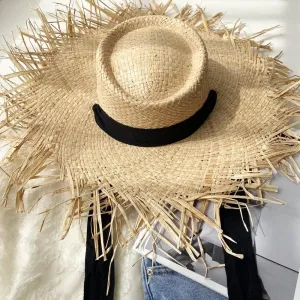 Raffia Hat Women Hat Weave Female Wide Brim Sun Protection Sun Hat(E)