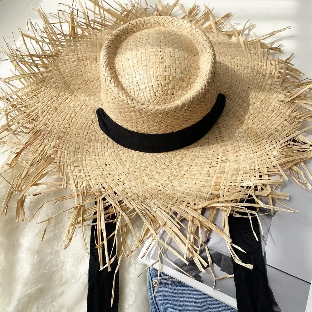 Raffia Hat Women Hat Weave Female Wide Brim Sun Protection Sun Hat(E)