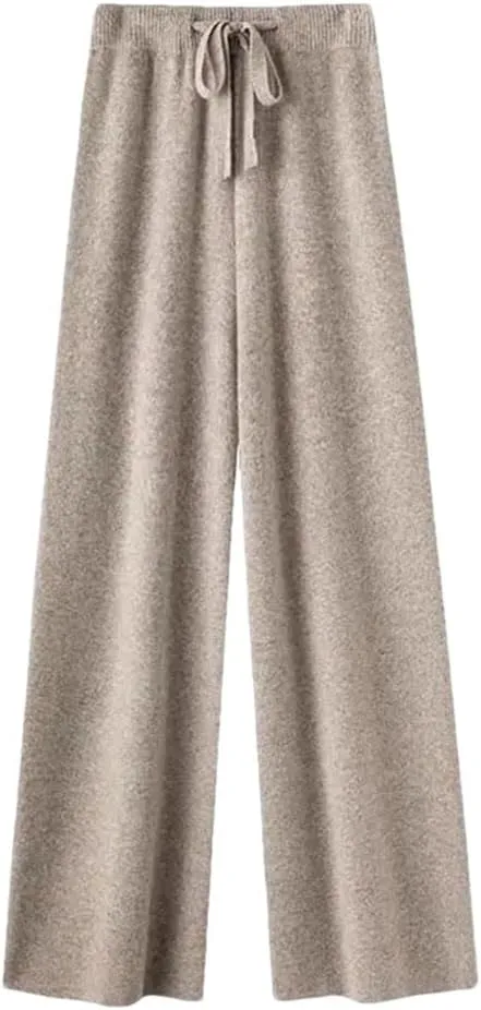 REHJJDFD Women's Solid Knit Wide Leg Pants Loose Trend Straight Pant Winter Versatile Casual High Waist Trousers