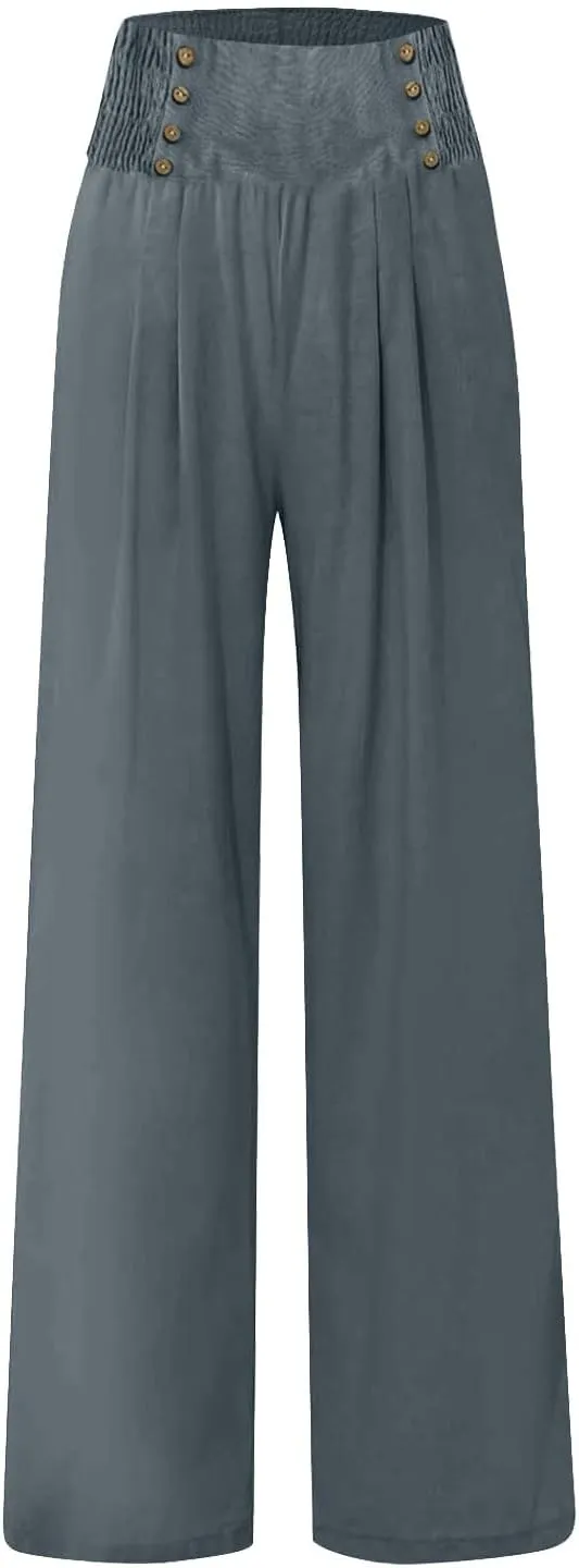 Rvidbe Linen Pants Women Tall 2024 Comfy Flowy Wide Leg Pants Trousers Summer High Waisted Beach Palazzo Pants with Pockets