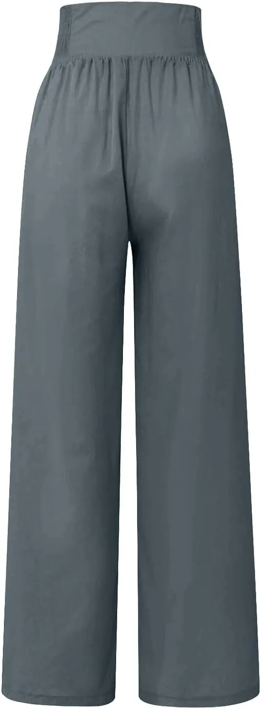 Rvidbe Linen Pants Women Tall 2024 Comfy Flowy Wide Leg Pants Trousers Summer High Waisted Beach Palazzo Pants with Pockets