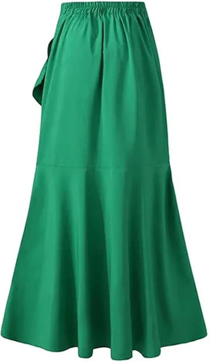 SEMATOMALA Women's Casual Plaid Mermaid Maxi Skirt A Line Irregular Ruffle Hem Fishtail Long Skirt Spring Summer