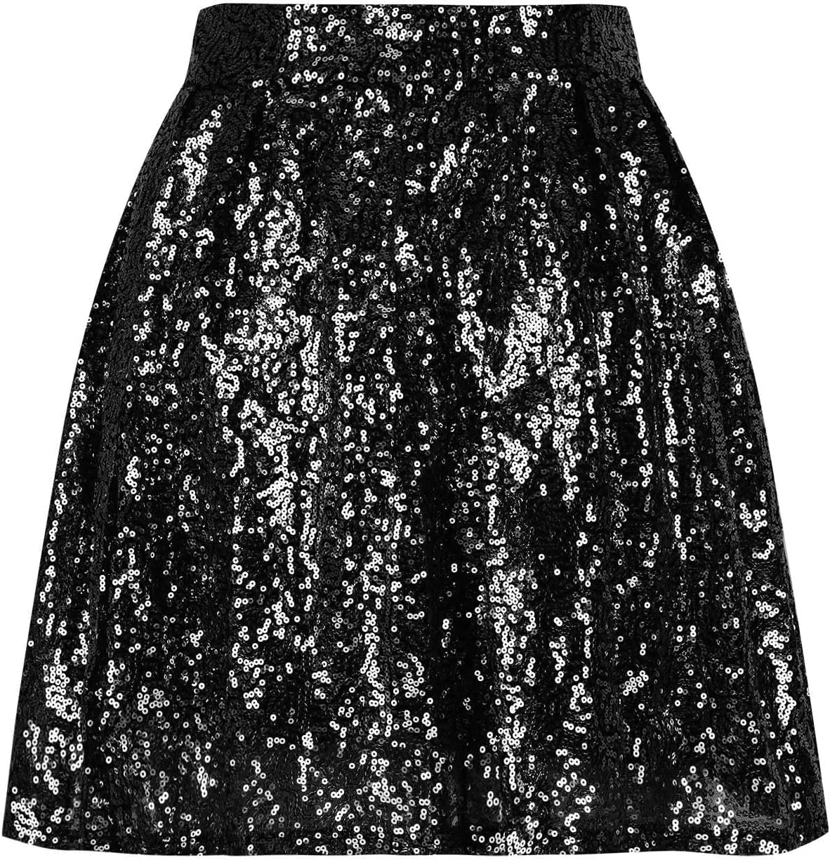 Sequin Mini Skirt for Women A-line Basic Skirt Stretchy Flared Casual Pleated Sparkly Skater Skirts Short Rave Skirt