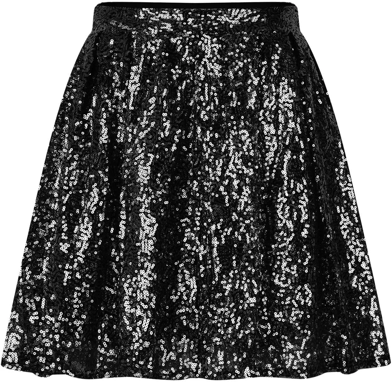 Sequin Mini Skirt for Women A-line Basic Skirt Stretchy Flared Casual Pleated Sparkly Skater Skirts Short Rave Skirt