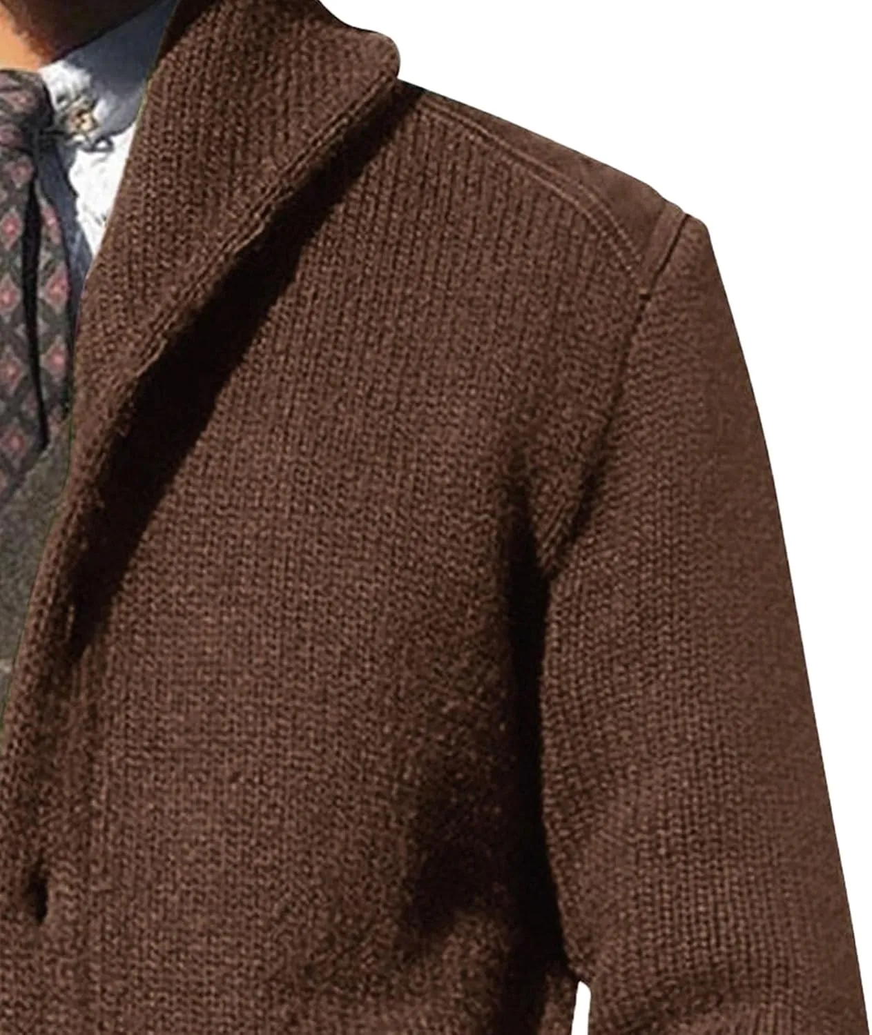 Shawl Collar Sweater for Men Solid Color Long Sleeve Knitted Cardigan Button Down Open Front Sweaters Cardigans