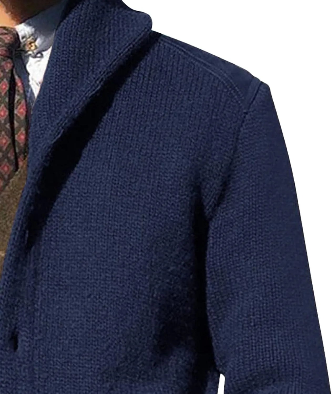Shawl Collar Sweater for Men Solid Color Long Sleeve Knitted Cardigan Button Down Open Front Sweaters Cardigans
