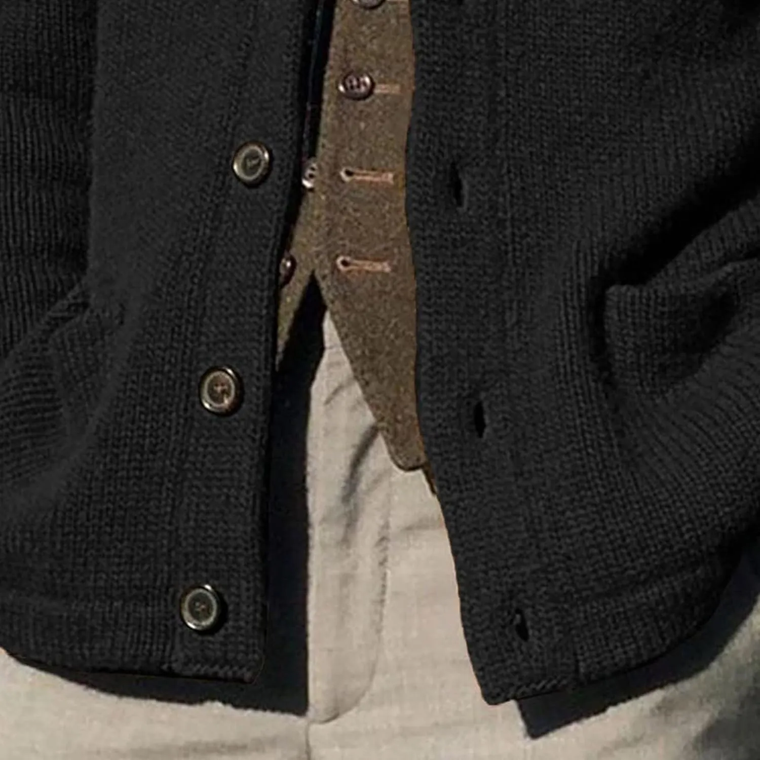 Shawl Collar Sweater for Men Solid Color Long Sleeve Knitted Cardigan Button Down Open Front Sweaters Cardigans