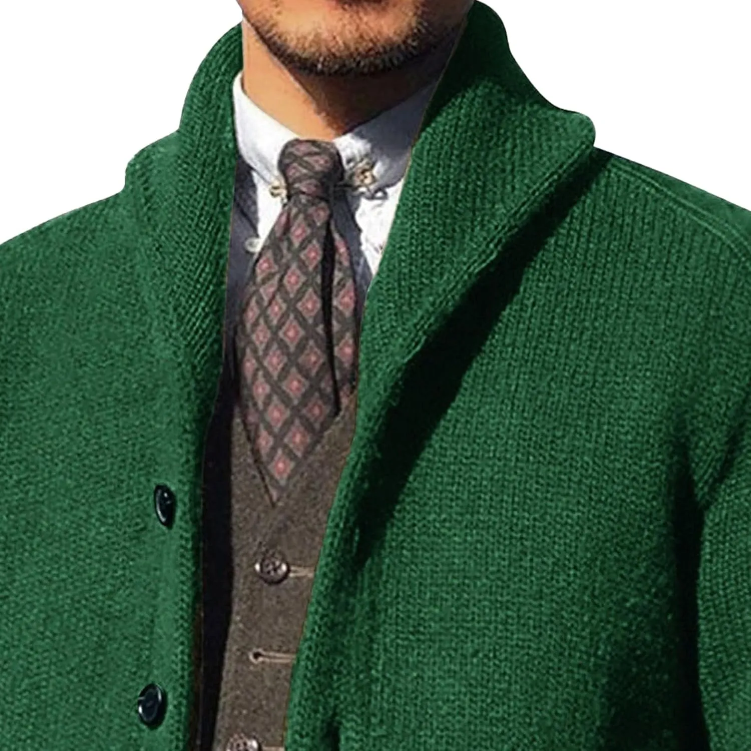 Shawl Collar Sweater for Men Solid Color Long Sleeve Knitted Cardigan Button Down Open Front Sweaters Cardigans
