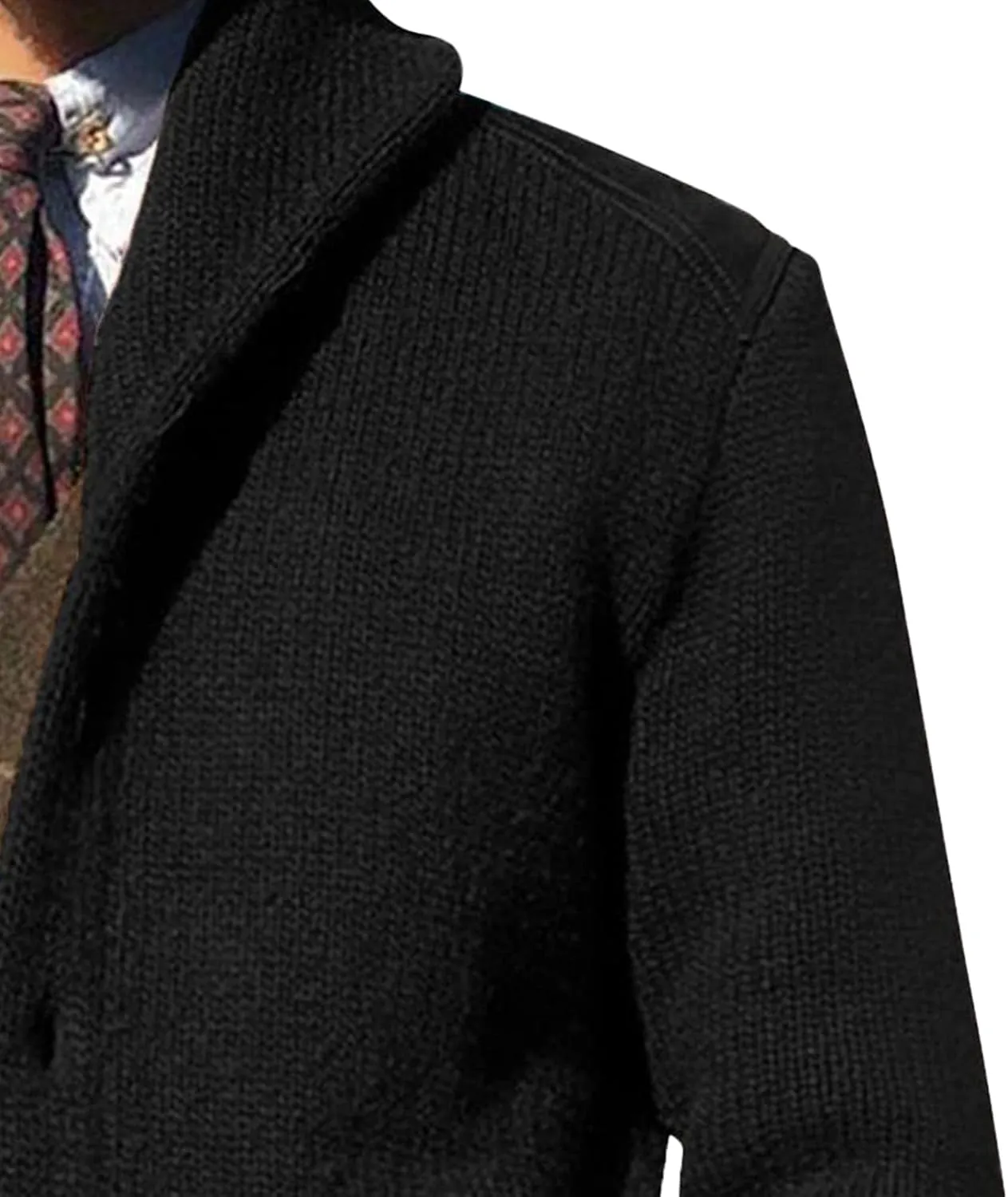 Shawl Collar Sweater for Men Solid Color Long Sleeve Knitted Cardigan Button Down Open Front Sweaters Cardigans