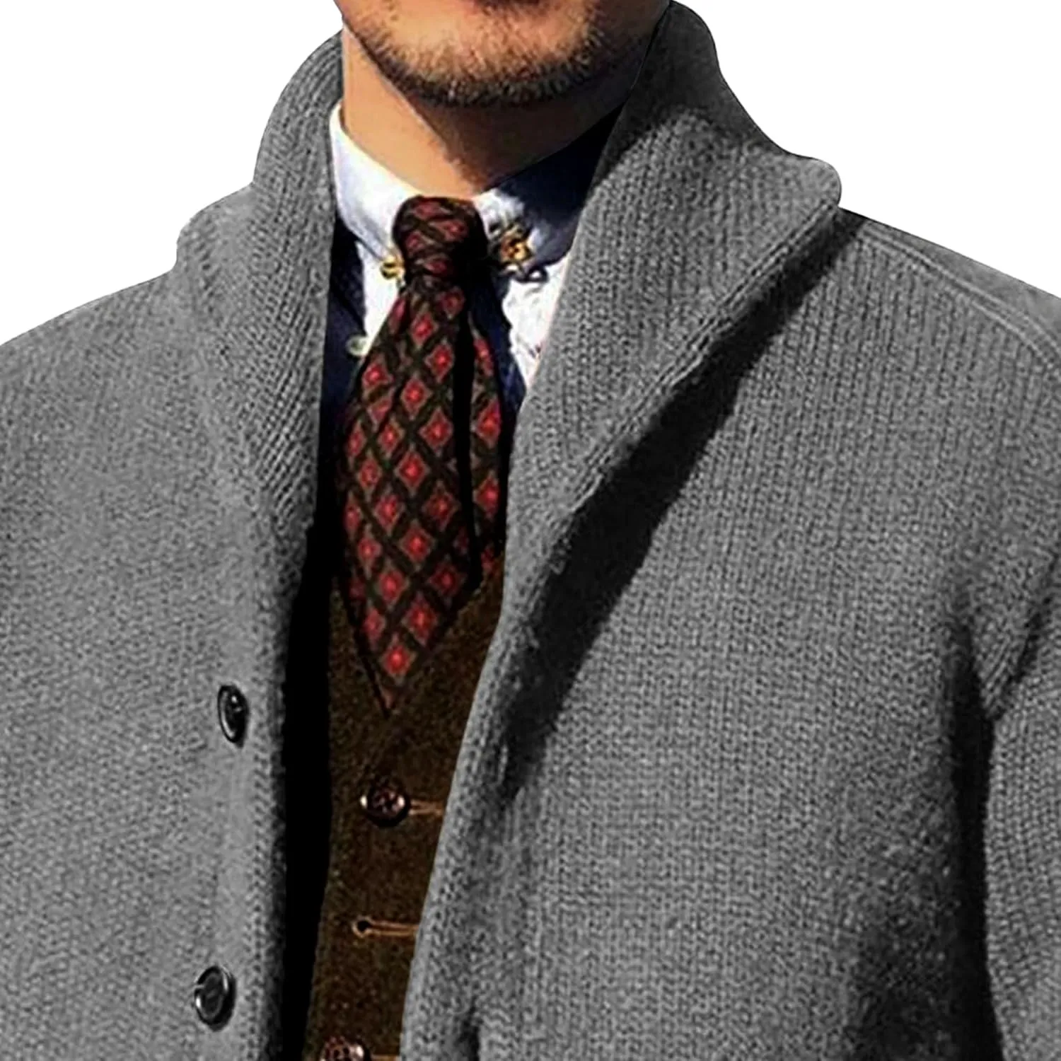 Shawl Collar Sweater for Men Solid Color Long Sleeve Knitted Cardigan Button Down Open Front Sweaters Cardigans