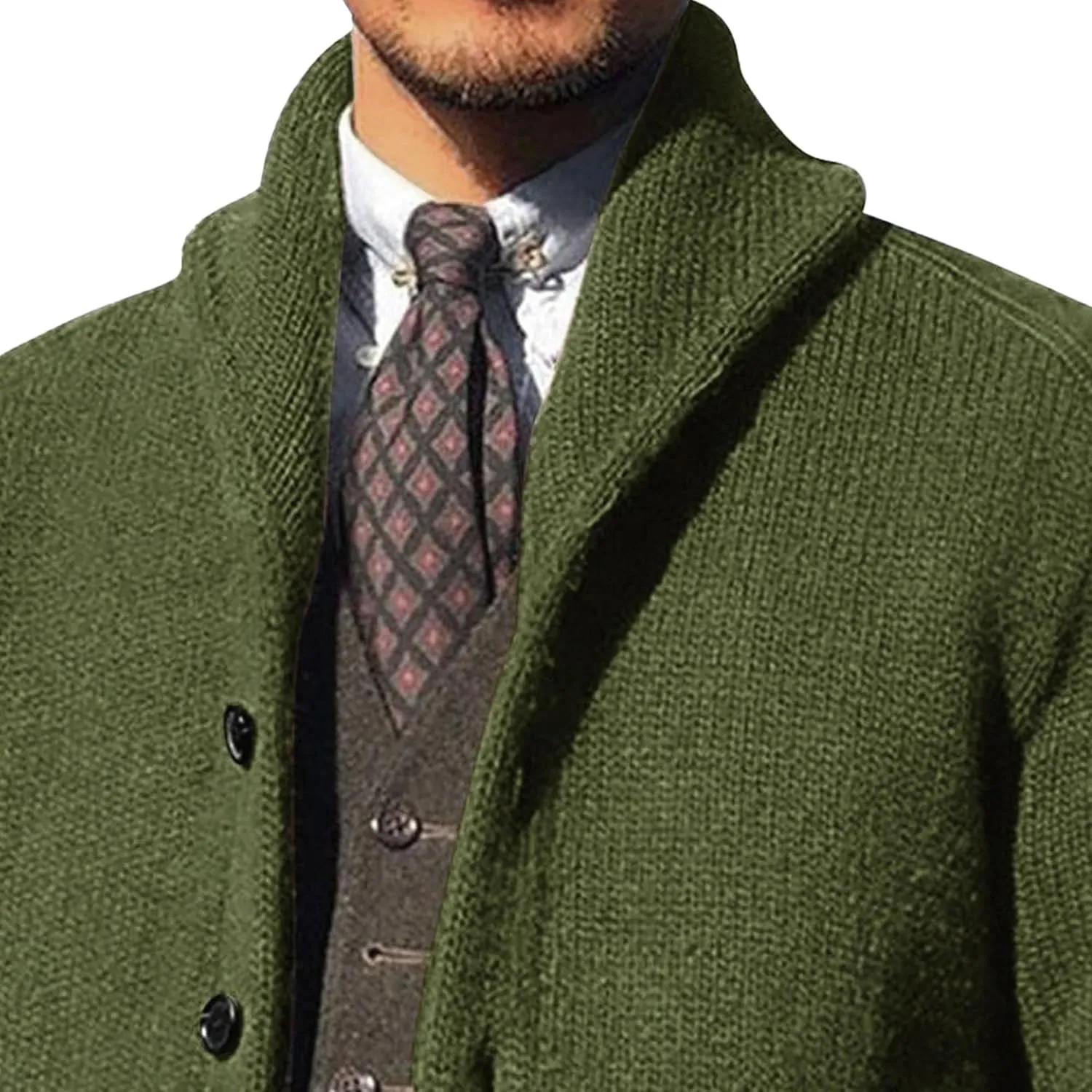 Shawl Collar Sweater for Men Solid Color Long Sleeve Knitted Cardigan Button Down Open Front Sweaters Cardigans