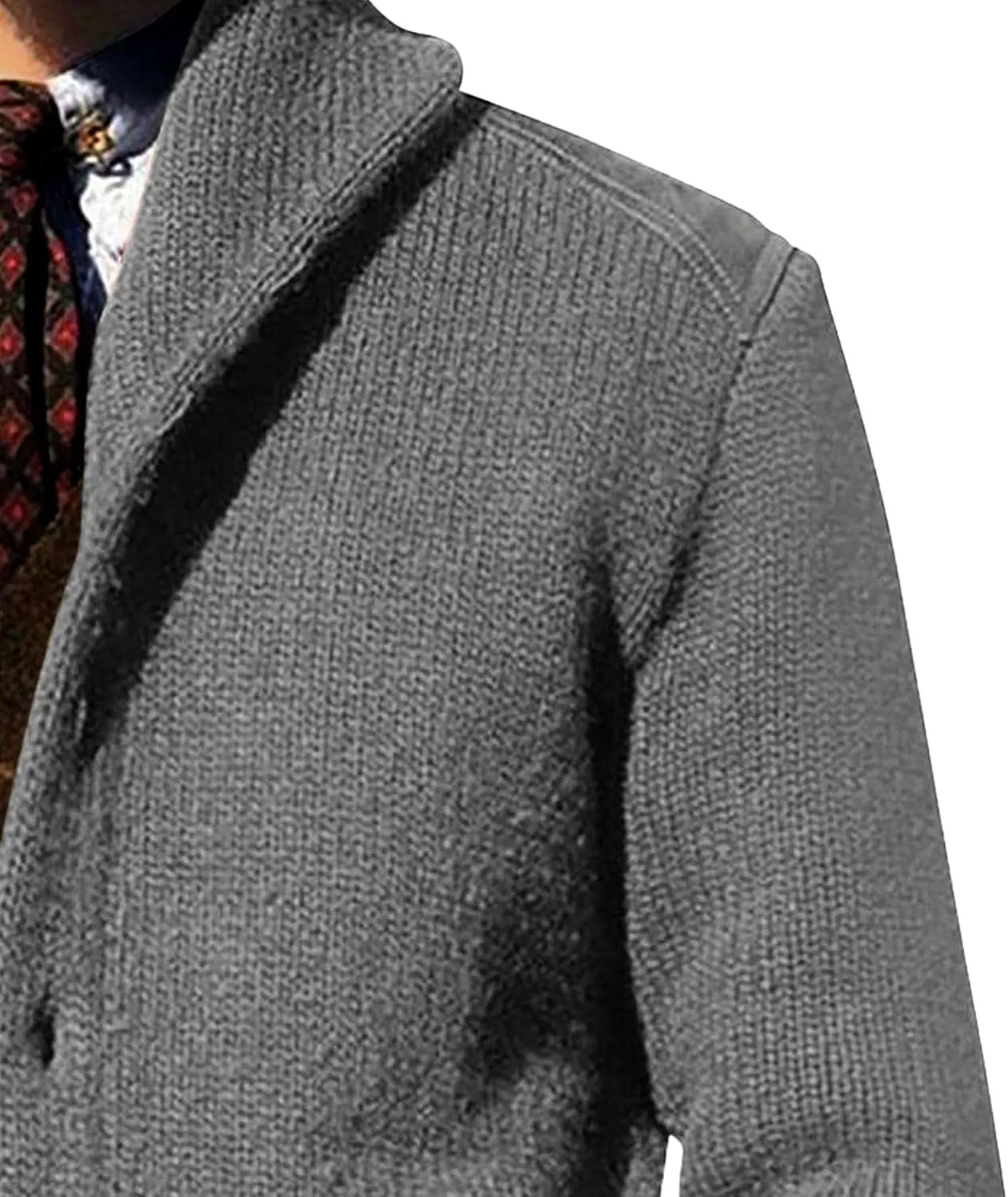 Shawl Collar Sweater for Men Solid Color Long Sleeve Knitted Cardigan Button Down Open Front Sweaters Cardigans