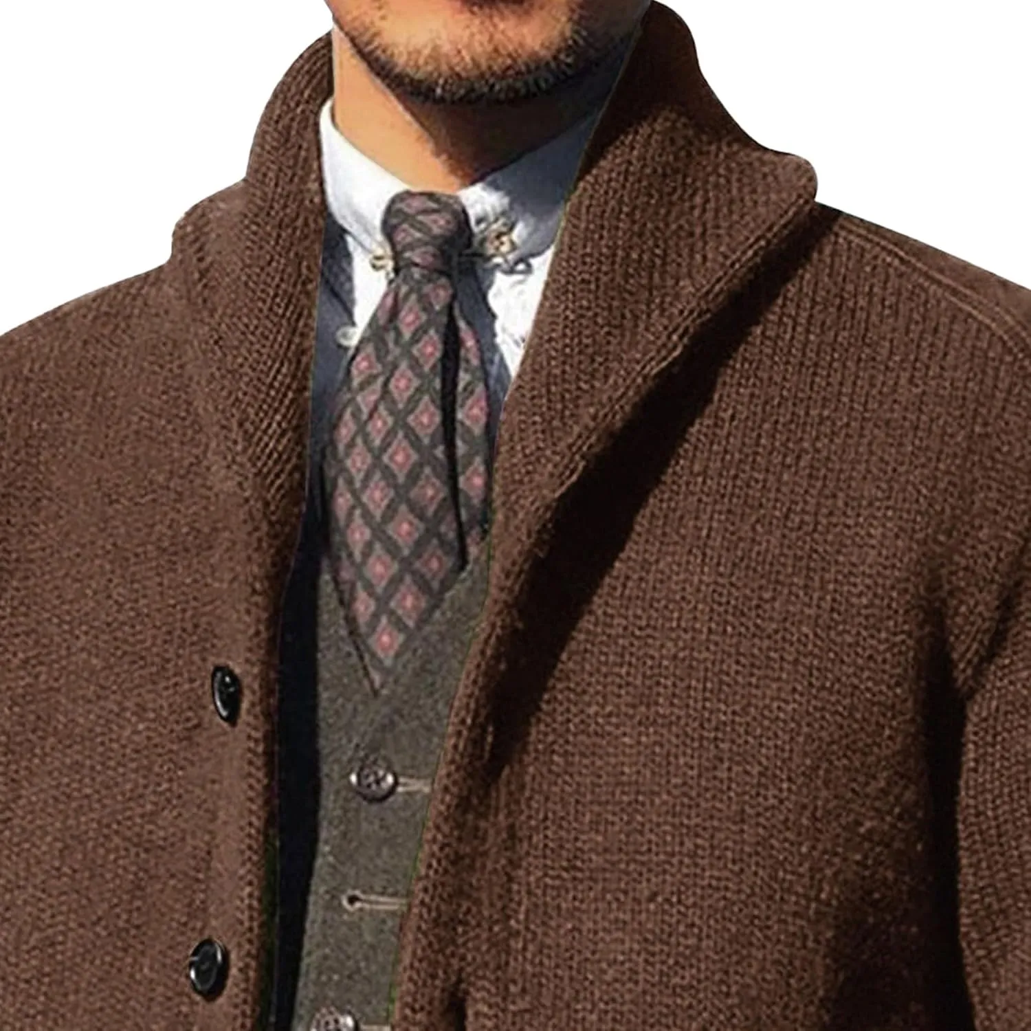 Shawl Collar Sweater for Men Solid Color Long Sleeve Knitted Cardigan Button Down Open Front Sweaters Cardigans