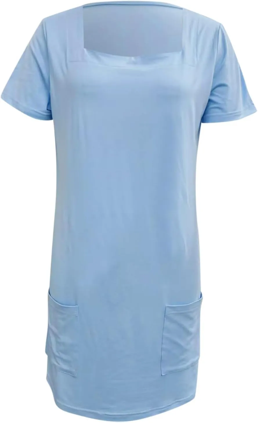 Short Lounge Dresses for Women Summer Solid Square Neck Short Sleeve Mini Beach Dress Plus Size Spring Break Clothes