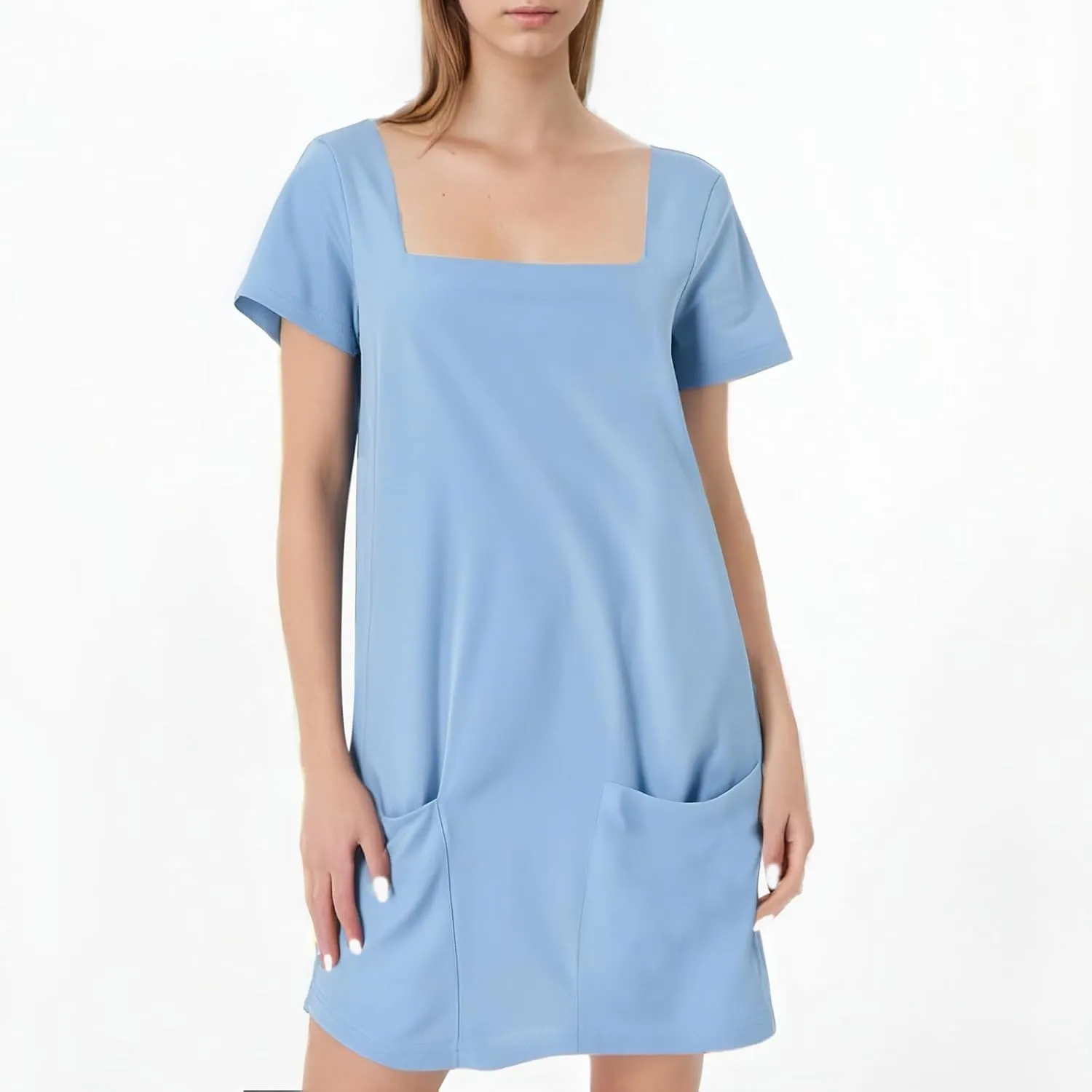 Short Lounge Dresses for Women Summer Solid Square Neck Short Sleeve Mini Beach Dress Plus Size Spring Break Clothes