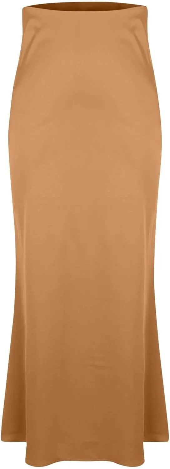 Silk Satin Maxi Skirt for Women Solid Fashion Elegant High Waisted Skirts Summer Cocktail Party Wedding A Line Skort