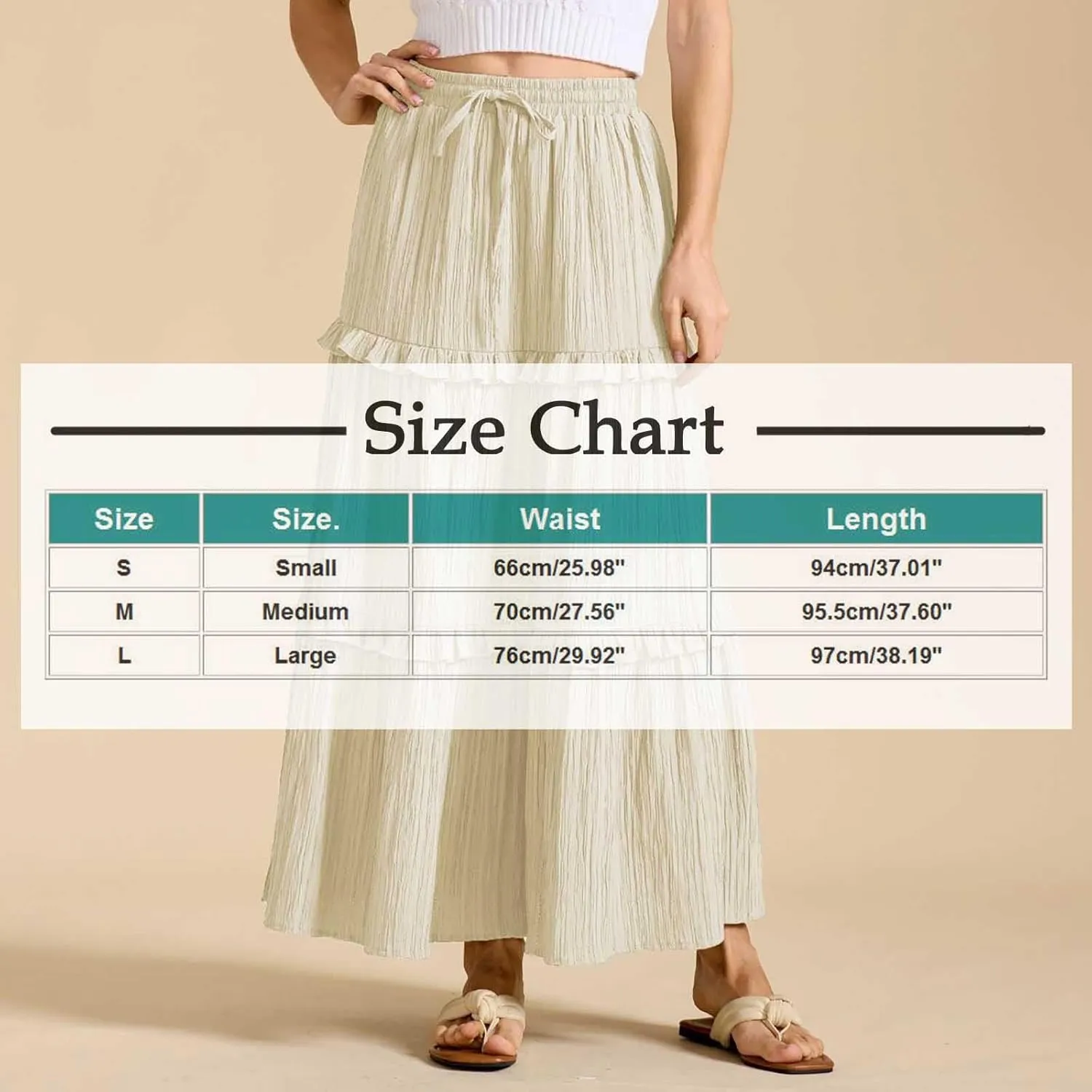 Skirts for Women High Waisted Elastic Drawstring Tiered Ruffled Maxi Skirt Solid Color Summer Vacation Casual Dress