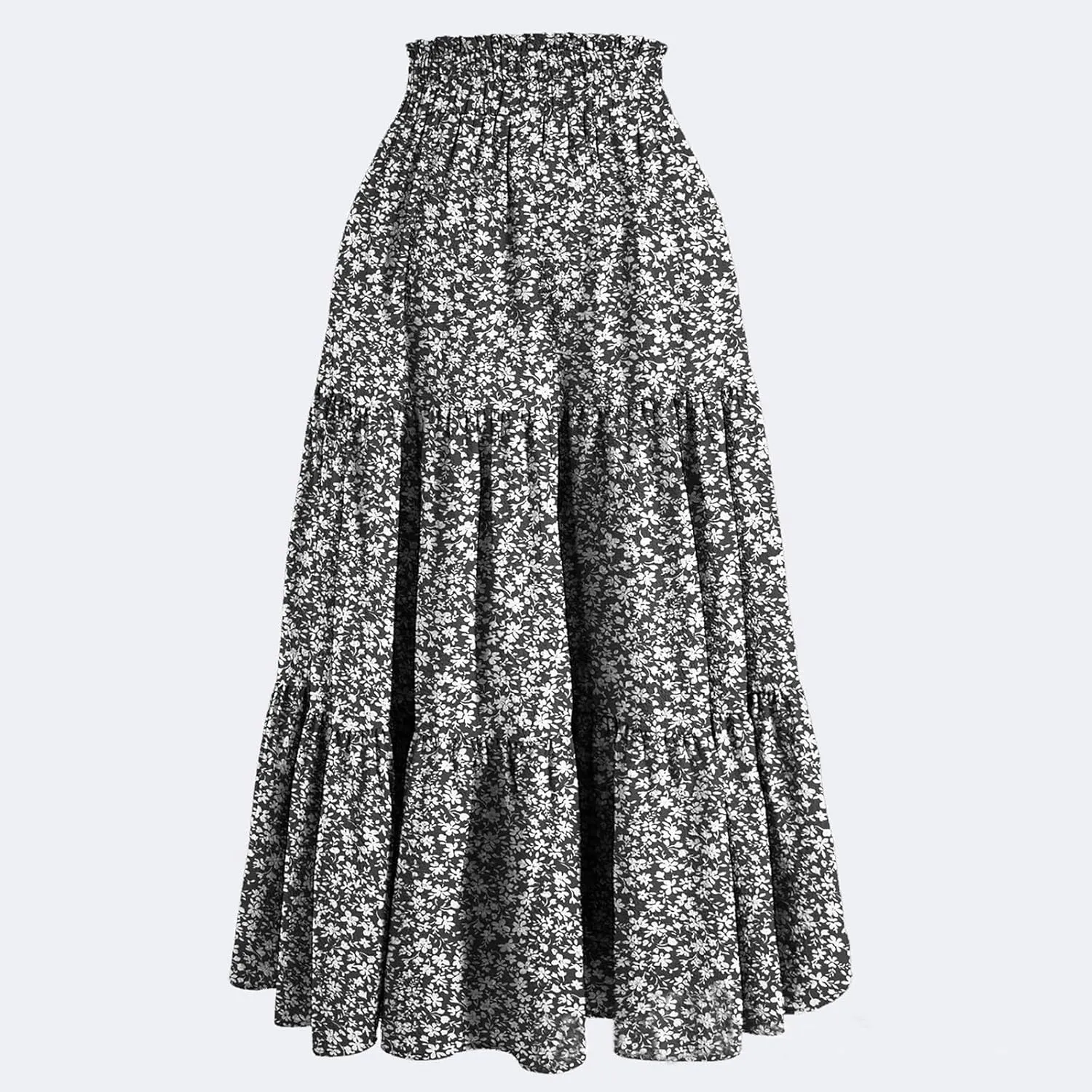 Skirts for Women Trendy Summer Tiered Elastic High Waisted Floral Skirt Vacation A Line Drawstring Flowy Long Skirts