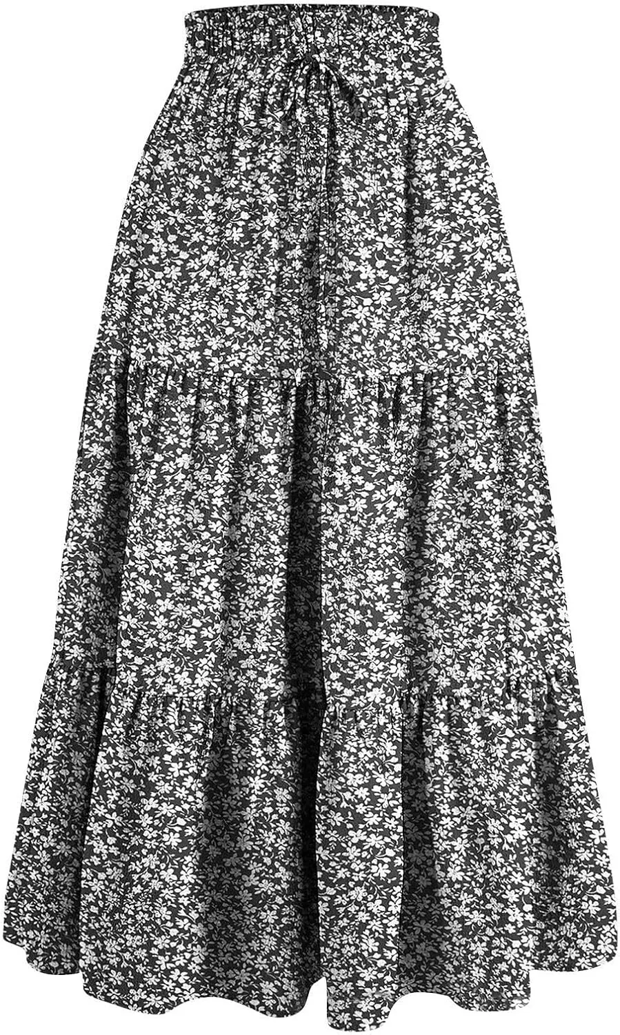 Skirts for Women Trendy Summer Tiered Elastic High Waisted Floral Skirt Vacation A Line Drawstring Flowy Long Skirts