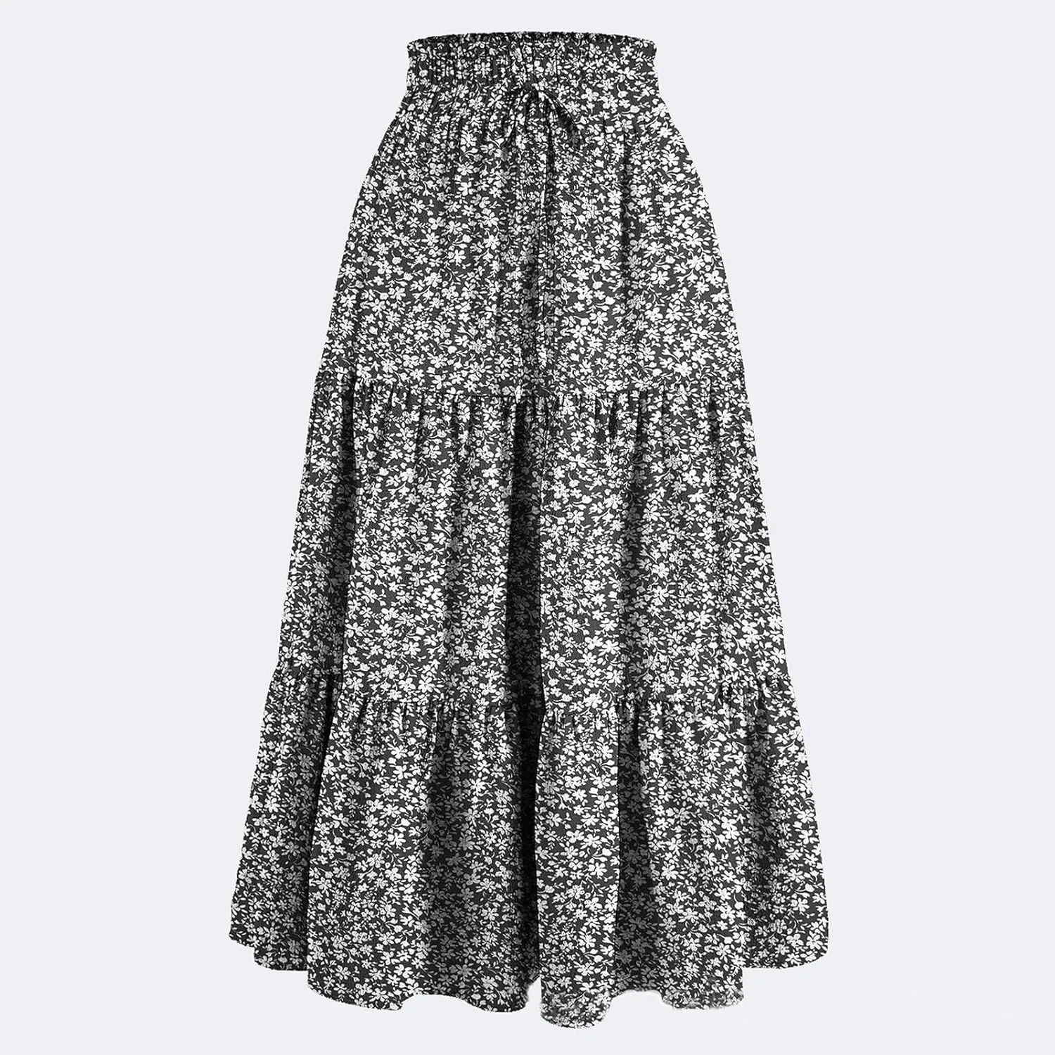 Skirts for Women Trendy Summer Tiered Elastic High Waisted Floral Skirt Vacation A Line Drawstring Flowy Long Skirts
