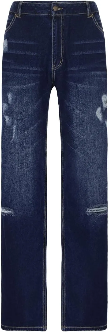 SMIDOW Women Stacked Pants Ripped Jeans Boyfriend Distressed Baggy Cargo Straight Leg Pants