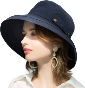 SOMALER Womens Cotton Wide Brim Sun Hats UPF50  UV Packable Beach Hat Summer Bucket Cap for Travel
