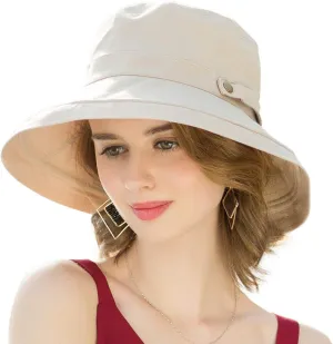 SOMALER Womens Cotton Wide Brim Sun Hats UPF50  UV Packable Beach Hat Summer Bucket Cap for Travel