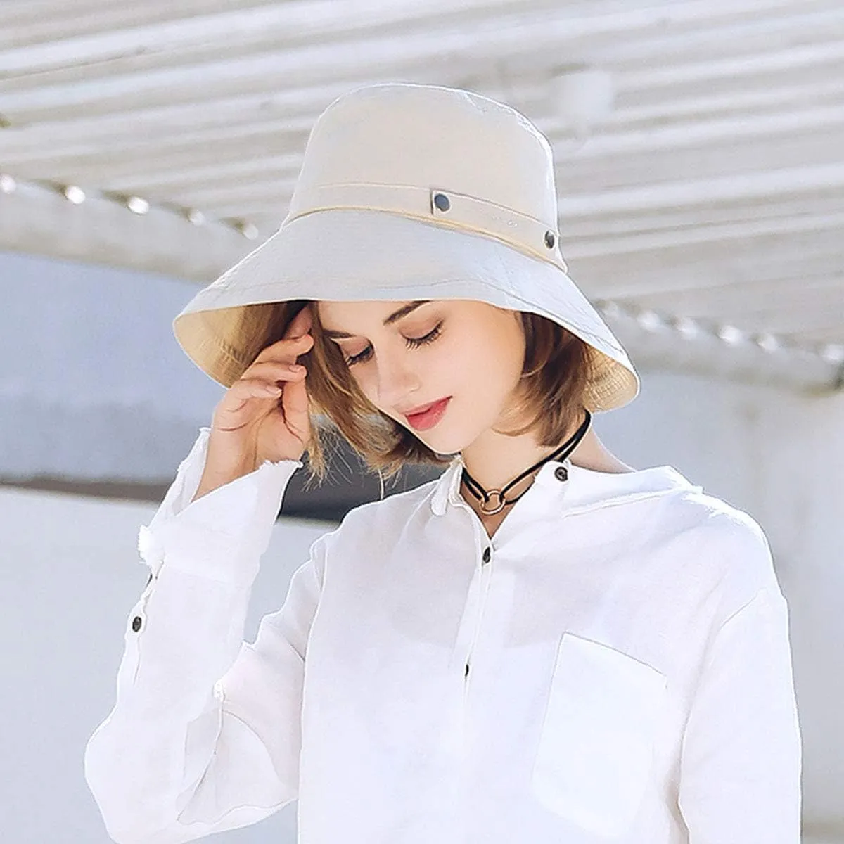 SOMALER Womens Cotton Wide Brim Sun Hats UPF50  UV Packable Beach Hat Summer Bucket Cap for Travel