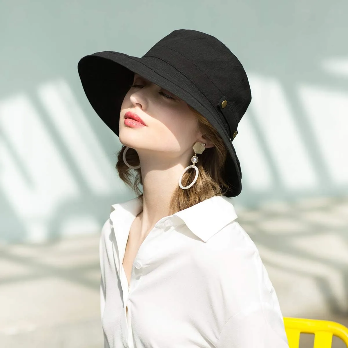 SOMALER Womens Cotton Wide Brim Sun Hats UPF50  UV Packable Beach Hat Summer Bucket Cap for Travel