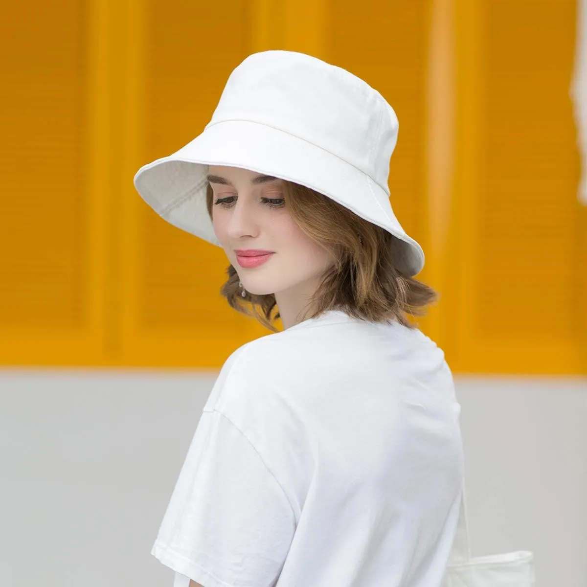 SOMALER Womens Cotton Wide Brim Sun Hats UPF50  UV Packable Beach Hat Summer Bucket Cap for Travel