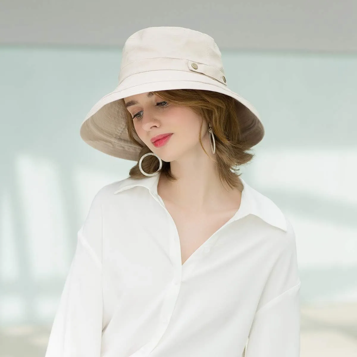 SOMALER Womens Cotton Wide Brim Sun Hats UPF50  UV Packable Beach Hat Summer Bucket Cap for Travel